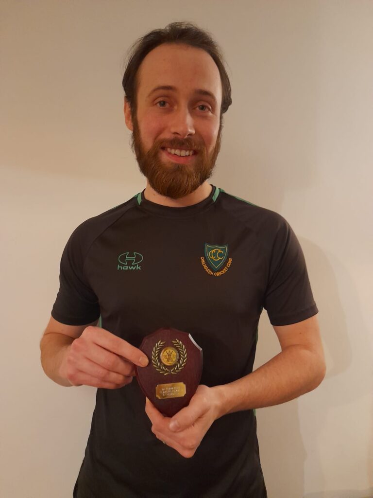 Charlie Thornton with his 1st XI Player of the Season 2021 shield