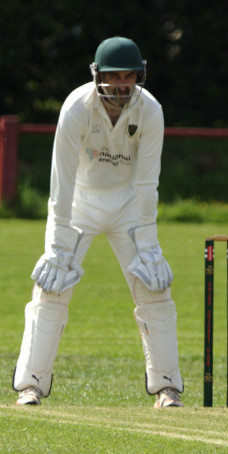 Matthew 'Mellis' Ellis ready for a delivery from Joey Price for Chelmarsh against Chirk